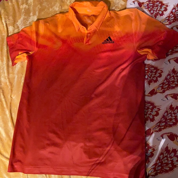 ORANGE ADIDAS CLIMALITE POLO SHIRT SIZE MEDIUM IN MENS - Picture 2 of 4